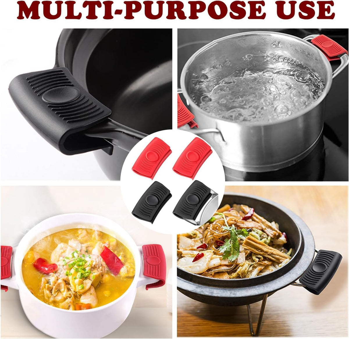 2 Pairs Silicone Assist Hot Handle Holder XX915 Hot Skillet Handle Covers Pot Holder Sleeve Cast Iron Skillets Nonslip Heat Resistant for Kitchen Pot Pan Cookware