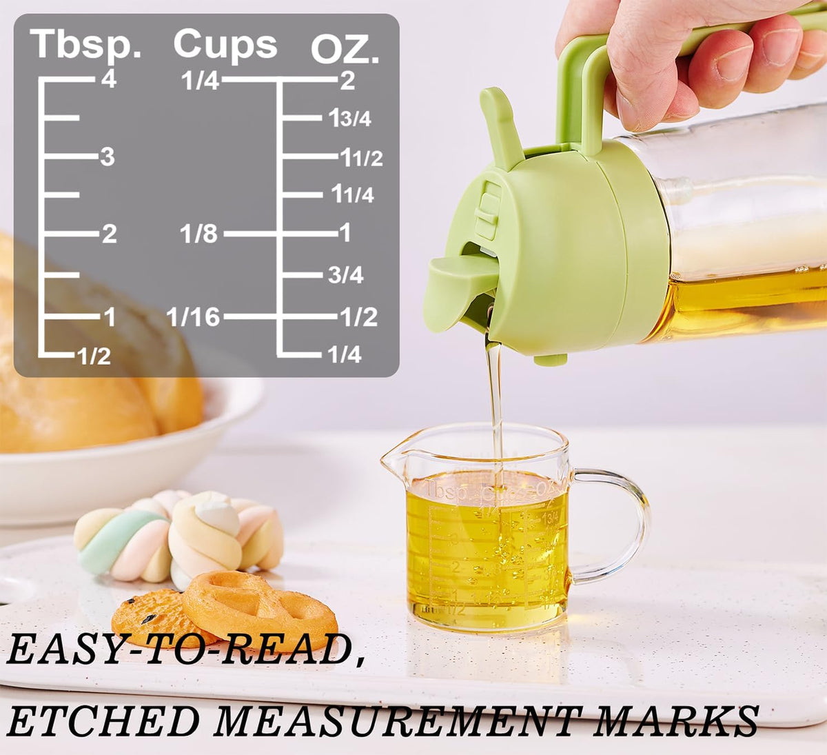 Ackers Etching Scale Measuring Glass -[Insulated handle | V-Shaped Spout]-Made of High Borosilicate Glass Measuring for Kitchen or Restaurant, Easy to Read, 60 ML (2 Oz) 丨(2 Pack)