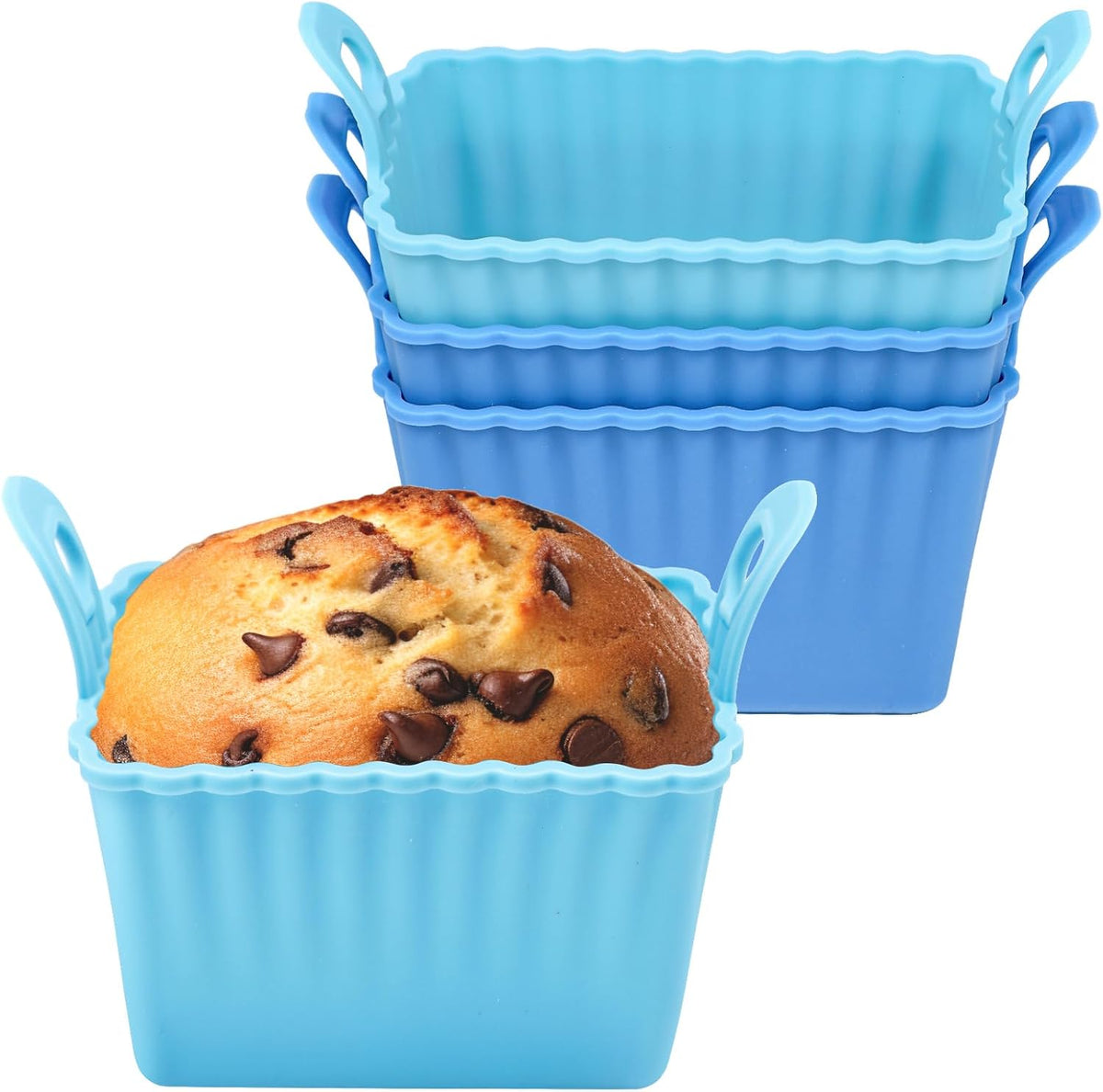 Koluti Nonstick Silicone Muffin Baking Cups Pack of 4, Reusable Cupcake Molds with Double Handle, BPA Free, Small Rectangle Air Fryer Cupcakes Liner, 2 Colors