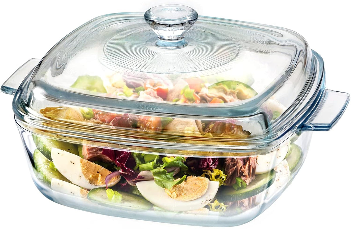 NUTRIUPS Small Square Casserole Dish with Lid Oven Safe Covered Glass Casserole Dish 7.8 Inches Glass Microwave Bowls With Lids Microwavable Cookware (Small-1.5L)