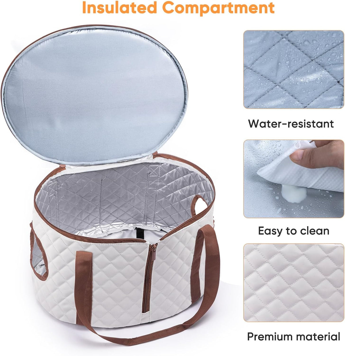 BAGSPRITE Double-layer Slow Cooker Carrying Case Compatible with 6-8 Quart Crockpot Carrier for Hot Food and Hamlton Beach Slow Cooker Tote with Lid Fastener for Crock-pot Dust Cover Applicances