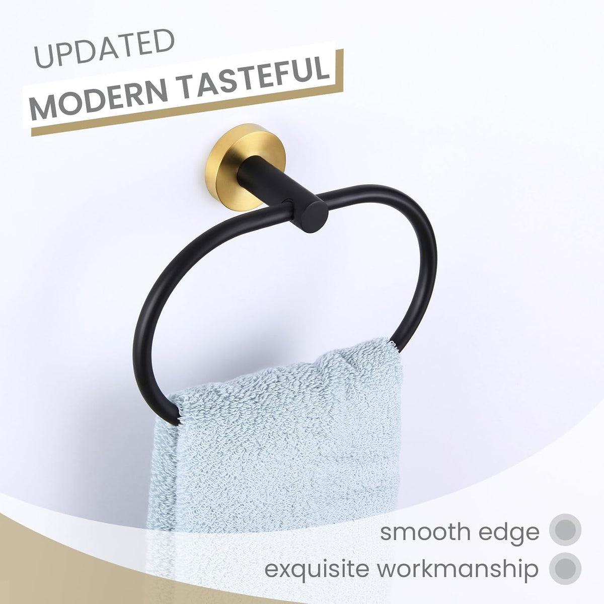 Suyar Towel Ring, Stainless Steel Hand Towel Holder for Bathroom Wall, Oval Shape, Gold and Black