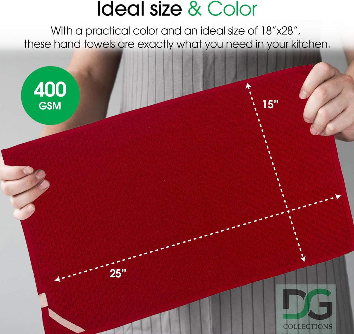 DG Collections Terry Dish Towels, 100% Cotton Kitchen Towels, Set of 8 (15x25 inch) Hand Towels - 400 GSM, Absorbent Terry Cloth Dish Towels for Kitchen, Soft Tea Towels - Red Color