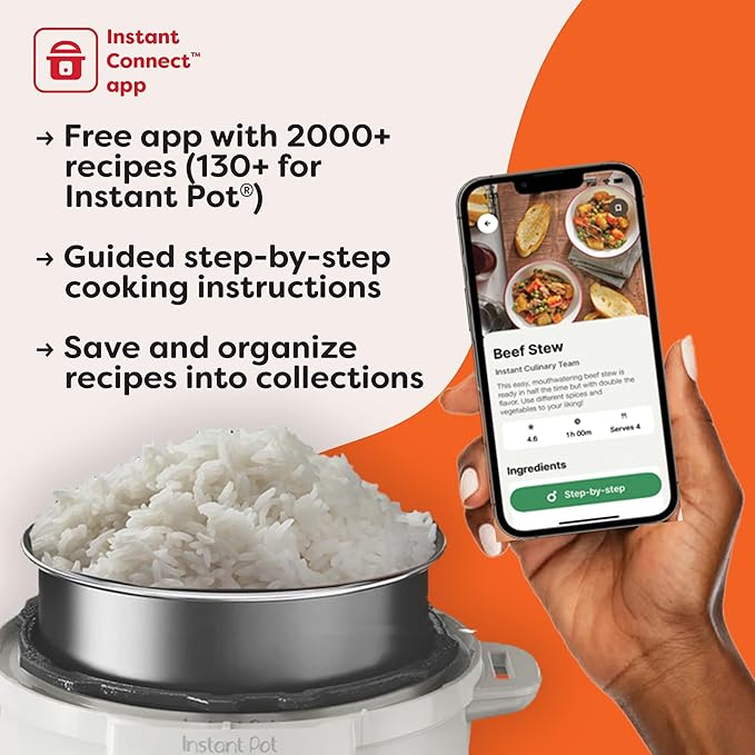 Instant Pot, 8-Quart Whisper Quiet 9-in-1 Electric Pressure Cooker, Slow Rice Cooker, Steamer, Sauté, Yogurt Maker, Warmer & Sterilizer, App With Over 800 Recipes, Stainless Steel, Duo Plus