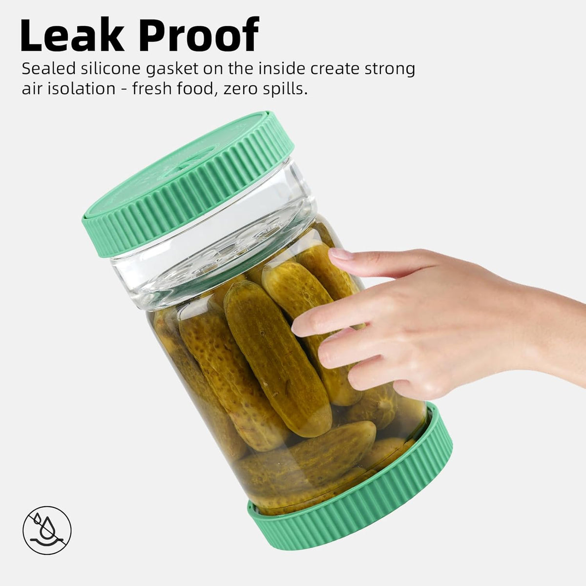 Glass Pickle Jar with Strainer Flip, 40oz Hourglass Airtight Container, Easy Open Refrigerator Storage Pickles Juice Separator for Olive Jalapeno Gherkin, Green
