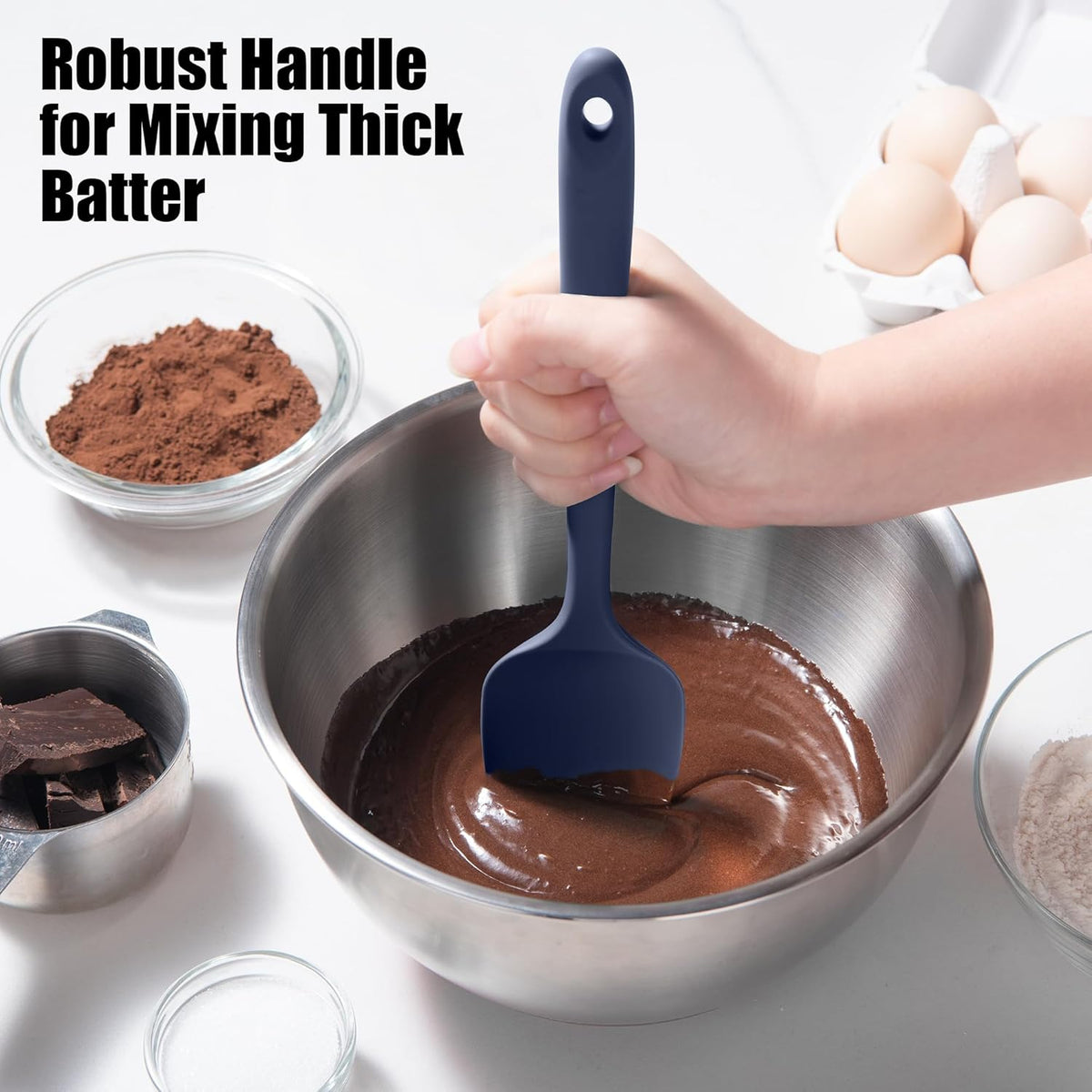 Heat Resistant Silicone Spoon Spatula, Doosu 600°F High Temp Flexible Cooking Spoons Kitchen Rubber Spoonula Scratch-Proof for Mixing Stirring Scraping Serving Non-Stick Cookware (11.4in, Navy Blue)