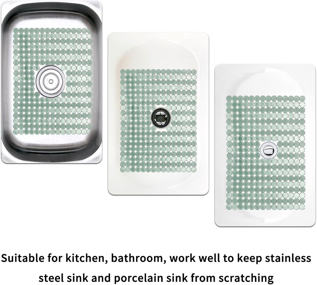 Qulable 2Pack Kitchen Sink Mat for Stainless Steel/Ceramic Sinks, PVC Eco-friendly Protectors for Bottom of Kitchen Sink, Adjustable, Fast Draining, Dots Design, 11.8x15.7 (Green)