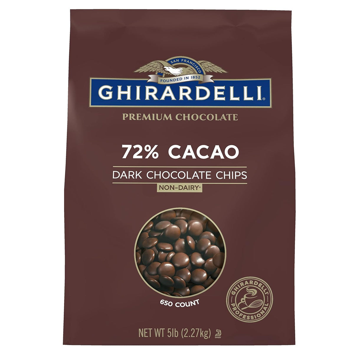 Ghirardelli Chocolate Company 72% Cacao Dark Chocolate Chips, 5lb. Bag (Pack of 1)