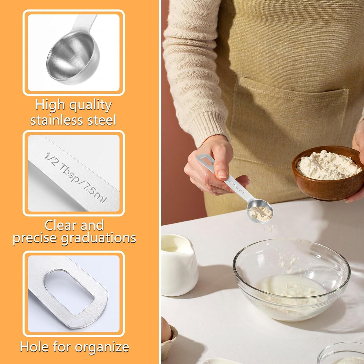 2 PCS Measuring Spoons Tablespoon Measuring Spoon 1/2 Tbsp (1 1/2 tsp | 7.5 ml |7.5 cc| 0.25 oz) Mini Spoons Stainless Steel Measuring Spoons for Kitchen Cooking Spoon(Silver)