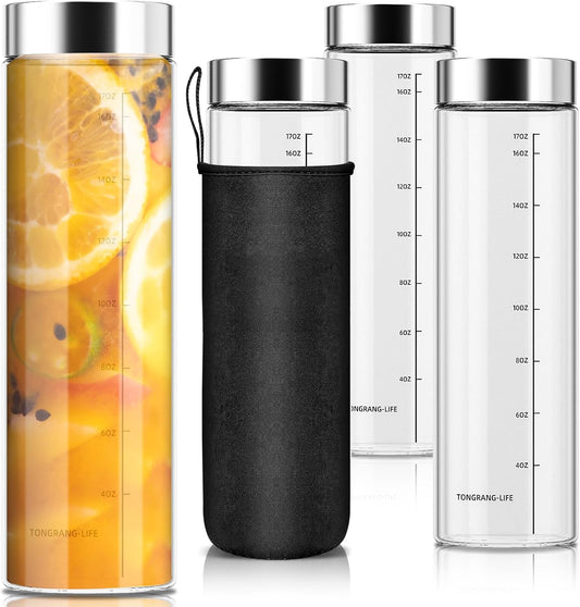 17Oz Glass Juice Bottles with Lids- 4 Pack Glass Shaker Bottles for Protein Mix,Juicing,Beverage,Water,Smoothies, Milk,Reusable Mason Jars,Water Bottle,Milk Jar Bottle