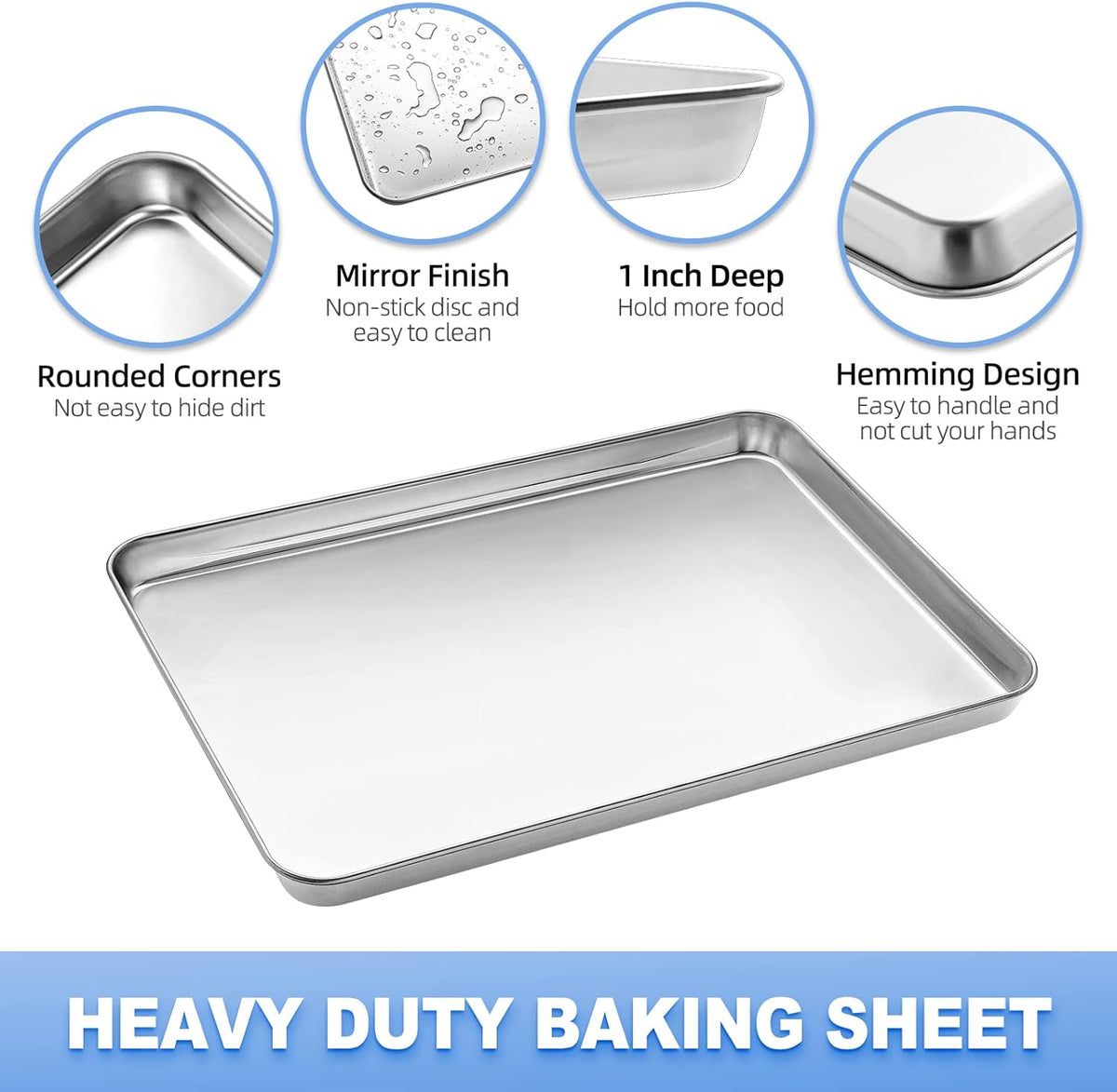 Baking Sheet with Wire Rack Set (1 Baking Pan + 1 Cooling Rack), 16 x 12 x 1 Inch Stainless Steel Cookie Sheet Pan Toaster Oven Tray with Rack, Non-stick & Dishwasher Safe