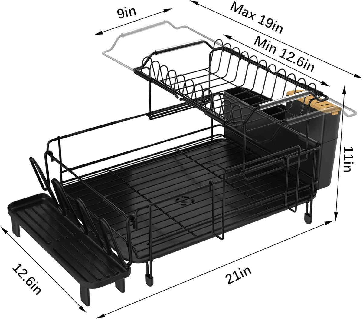 Runnatal Large Dish Drying Rack with Drainboard Set, Stainless Steel Detachable 2-in-1 Large-Capacity 2-Tier Over The Sink Anti-Rust Dish Rack and Dish Drainer for Kitchen Counter