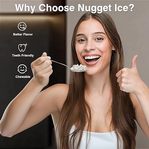 Antarctic Star Nugget Ice Makers Countertop, Pebble Ice Machine with Chewable Pellet Ice, 34Lbs/24H, Self-Cleaning, Sonic Ice, One-Click Operation, for Kitchen,Office Stainless Steel Silver