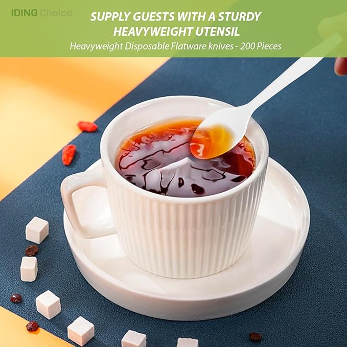 100% Compostable 200 Count No Plastic Spoons, Plastic Utensils, The Heavyweight Heavy Duty Flatware is Eco-Friendly Products for Lounge Party Wedding Office BBQ Picnic Camping.