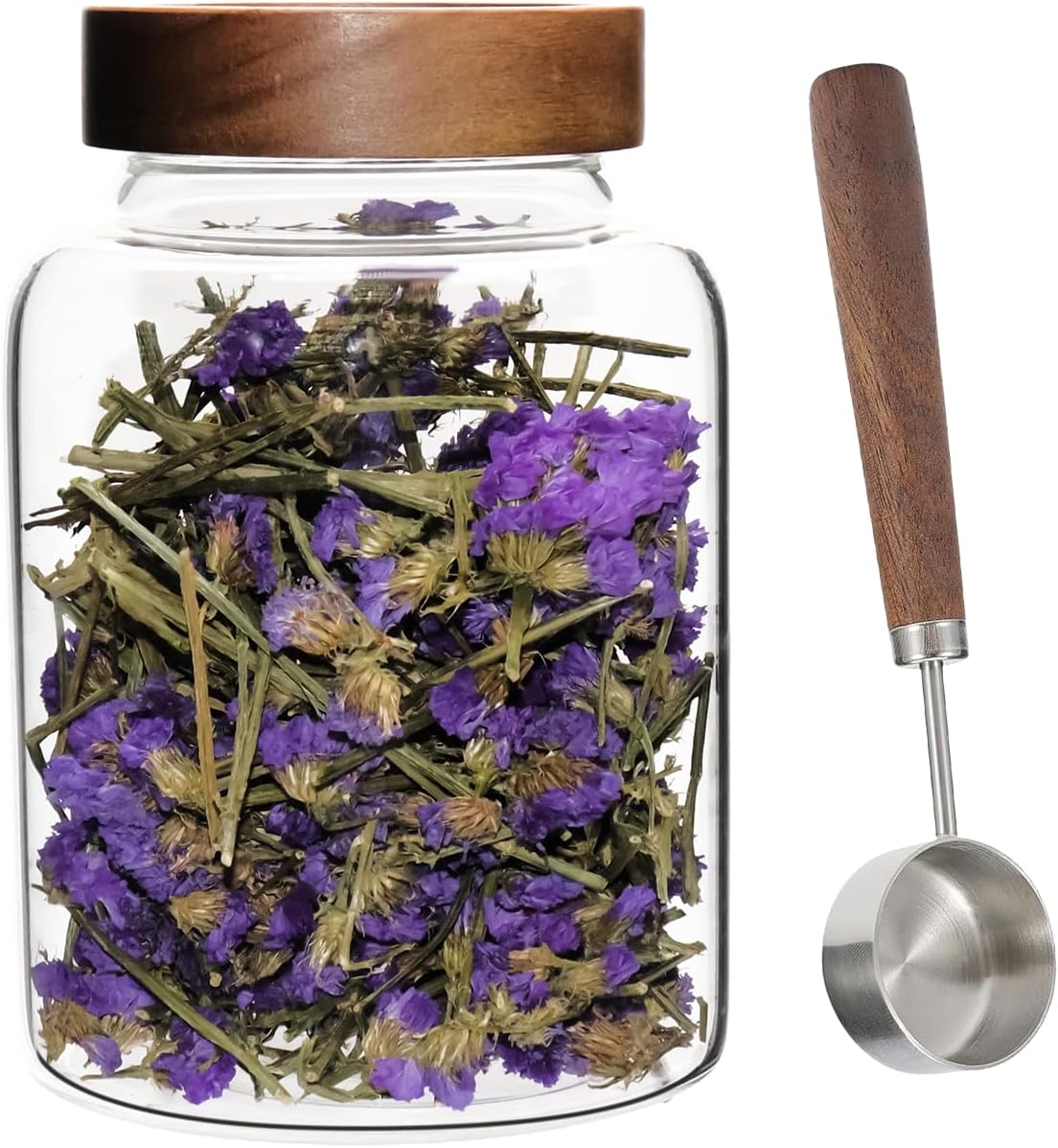 Glass Spice Jar Coffee Sugar Container Airtight Glass Jar Food Storage Canisters Bottle for Kitchen Seasoning Tea Herb Overnight Oats Bar Parfait Snacks (1800(60oz)-1 pack-with spoon)