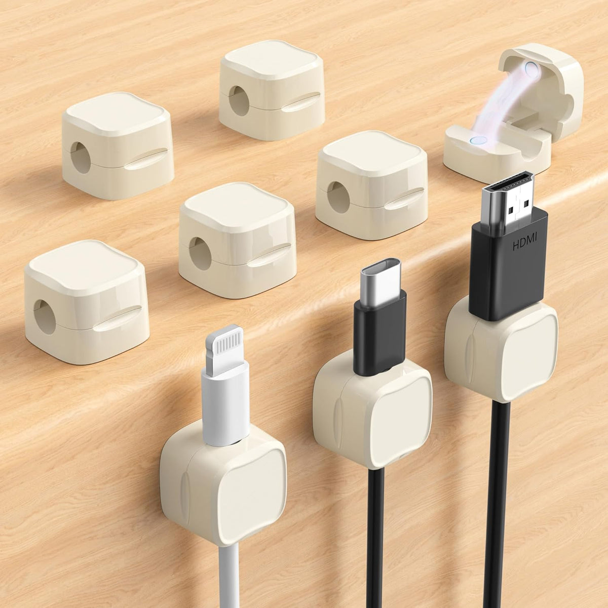 Magnetic Cable Clips, Adjustable Cord Holder Management, Adhesive Wire Keeper Organizer for Home Office Desk Phone PC Car Wall Desktop Nightstand Appliance (9-Pack Beige)