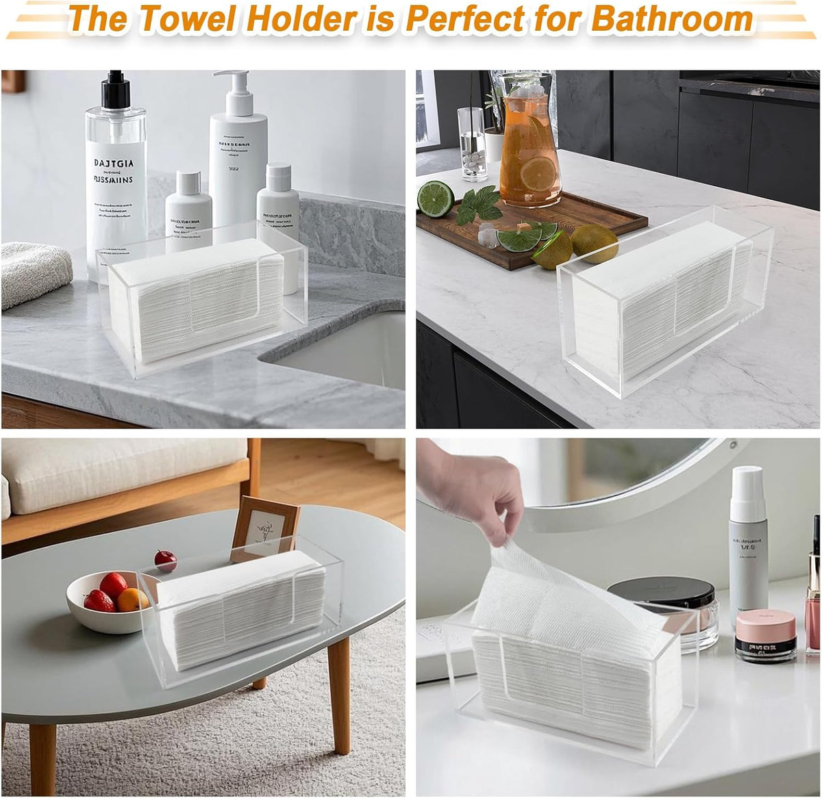 4Pack Acrylic Paper Towel Dispenser, Napkin Holder for Bathroom, Kitchen & Countertop – Paper Towel Holder Z-Fold/C-Fold/Multi-Fold Holder, Shatter-Resistant & Space-Saving (4)