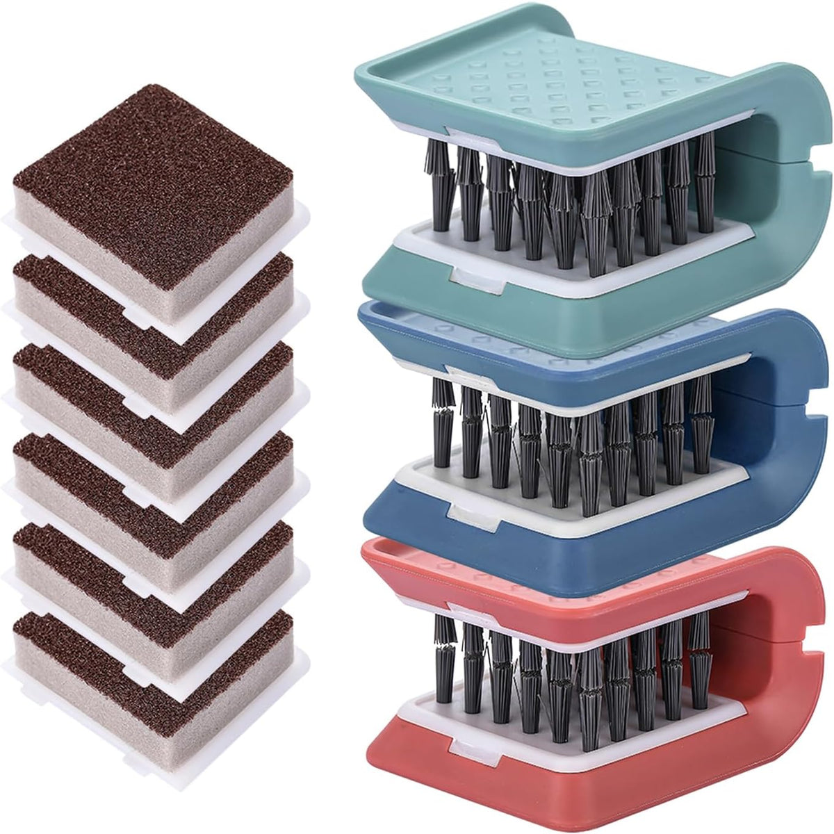 Knife Cleaner, 3 Pack Cutlery Cleaner, Blade Cleaner with 3 Pcs Replacement Sponge Brush Head, for Kitchen Chopsticks Fork Spoon Knives Washing (Blue, Pink, Green)