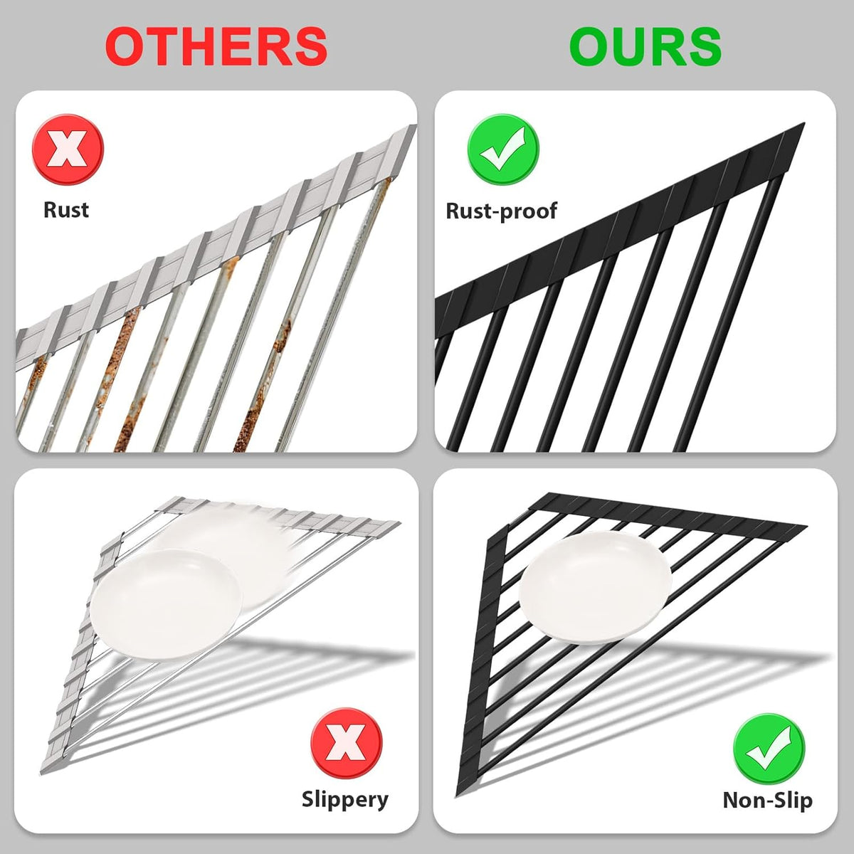 Triangular Sink Rack, Multi-Functional Rack Above The countertop, Foldable Sink Drying mat, Heat-Resistant, Non-Slip, and Rust-Proof Dish Rack (Black)