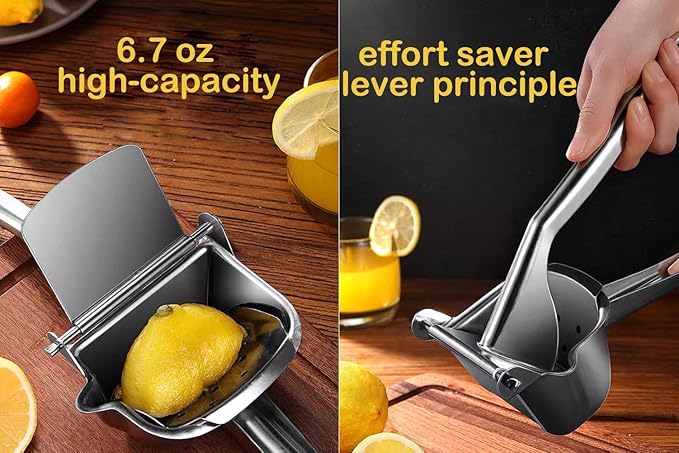Real Stainless Steel Lemon Squeezer Citrus Juicer Hand Press Heavy Duty Manual Squeeze Juice Extractor Maker Orange Lime Grapefruit Presser - Bonus 50 Pcs Filter Bags