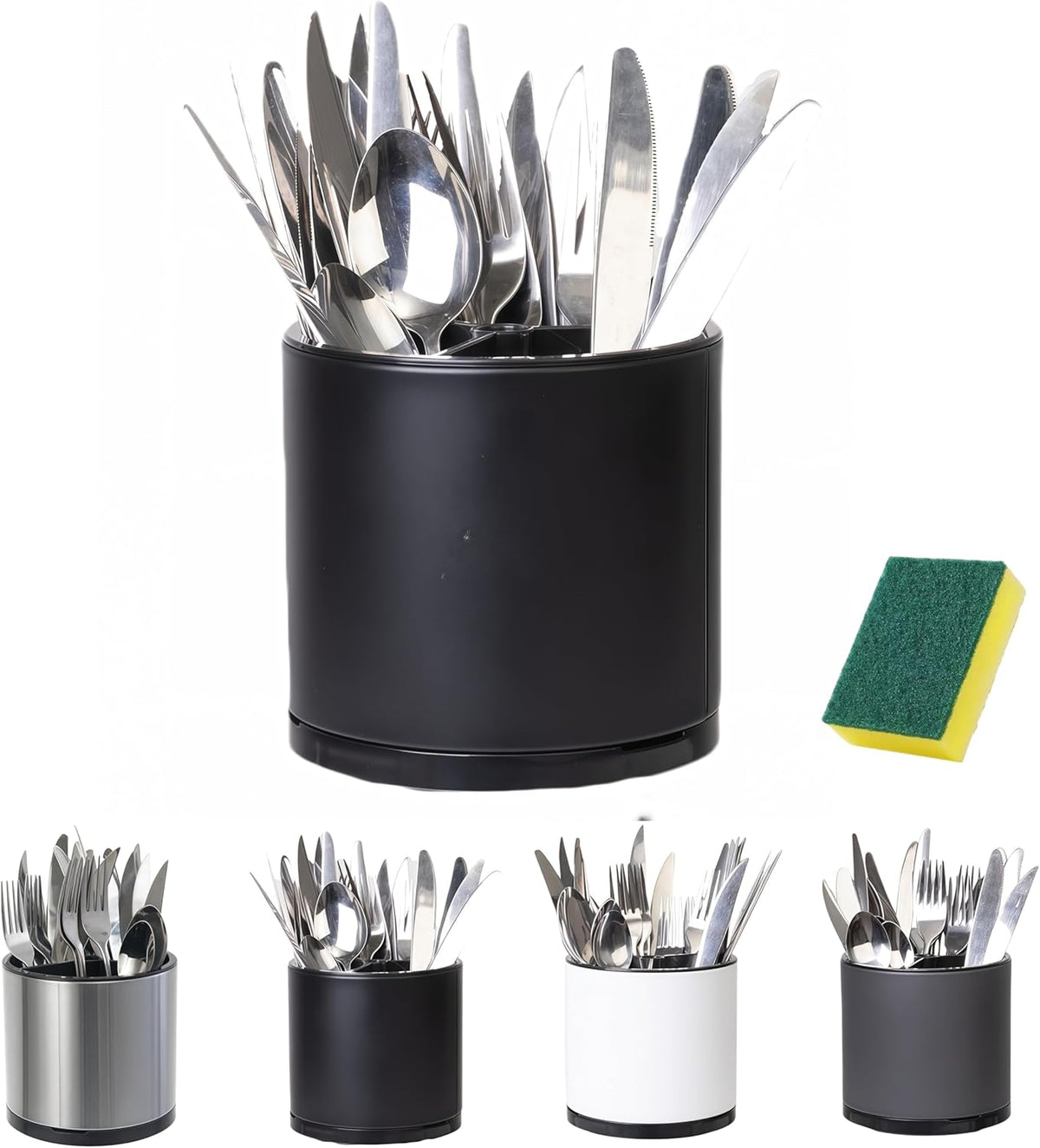 Utensil Holder,Kitchen Utensil Holder For Counter,Rotating Silverware Organizer Cooking Flatware Spoon Spatula Tool Cutlery Container Stainless Steel Caddy