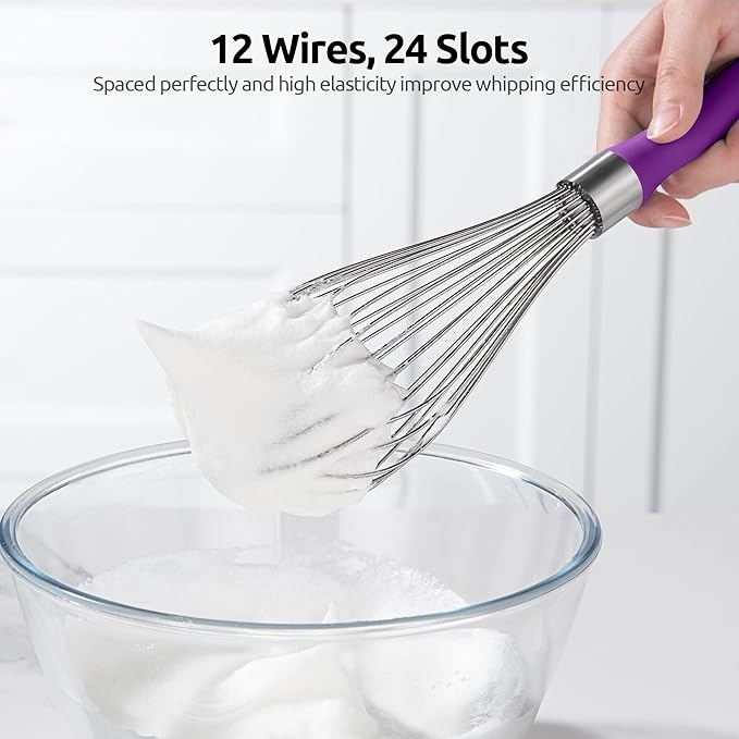 U-Taste Balloon Whisk for Cooking: 18/10 Stainless Steel Kitchen Wire Whisk, 12in Large Heavy Duty Egg Beater, Manual Mixing Tool with 12 High Flex Wires for Stirring, Blending Sauce (Purple)