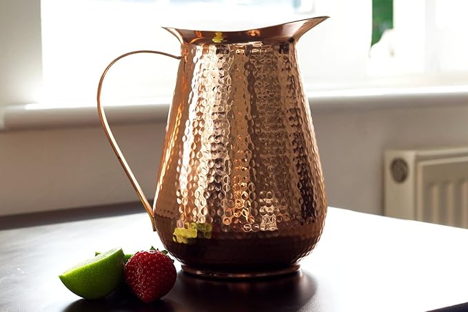 Kosdeg - Copper Pitcher With Lid - 68 Oz - Drink More Water, Lower Your Sugar Intake And Enjoy The Health Benefits - Pure Copper Handmade Hammered Jug, The Best Bedside Carafe - Heavy Gauge