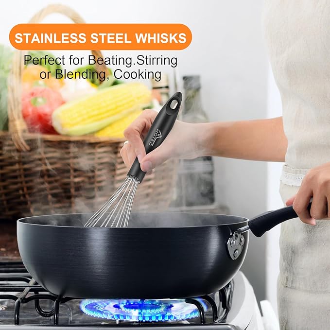 HOTEC 4 Pieces Stainless Steel Whisks Set, Wire Balloon Whisks Egg Beater, Thicken Wire &Non-slip Handle Whisk Perfect for Cooking, Stirring, Beating and Blending (Silver)