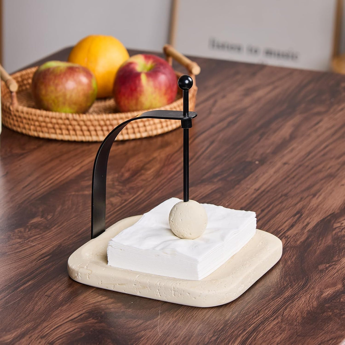 Natural Travertine Napkin Holder - Decorative Square Paper Napkin & Towel Holder for Kitchen, Restaurant, Bathroom - Durable Resin Table Organizer - Stylish Home Gift (Beige)