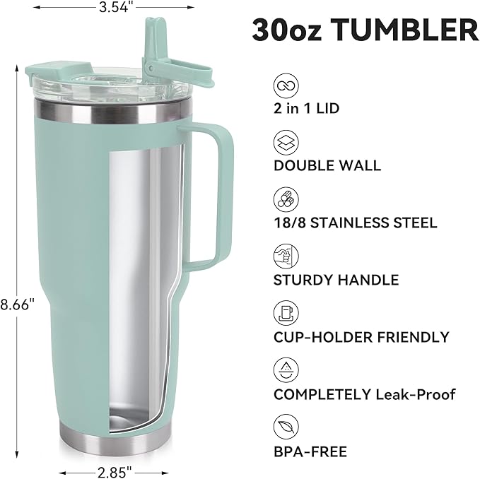 HASLE OUTFITTERS 30oz Tumbler Bulk with Handle, Insulated Travel Coffee Mug Set with Handle Leak-Proof Double Wall Stainless Steel Vacuum Tumblers Pack Metal Cup for Hot and Cold Drink