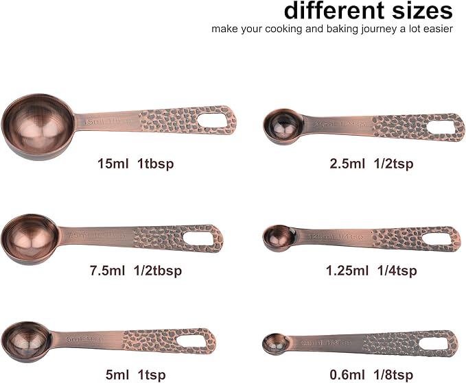 Measuring Cups and Spoons Set 12, Metric & US Copper Measuring Cups and Spoons set for Dry & Liquid, Stainless Steel 5 Measure Cup and 6 Measurf Spoon with 1 Leveler