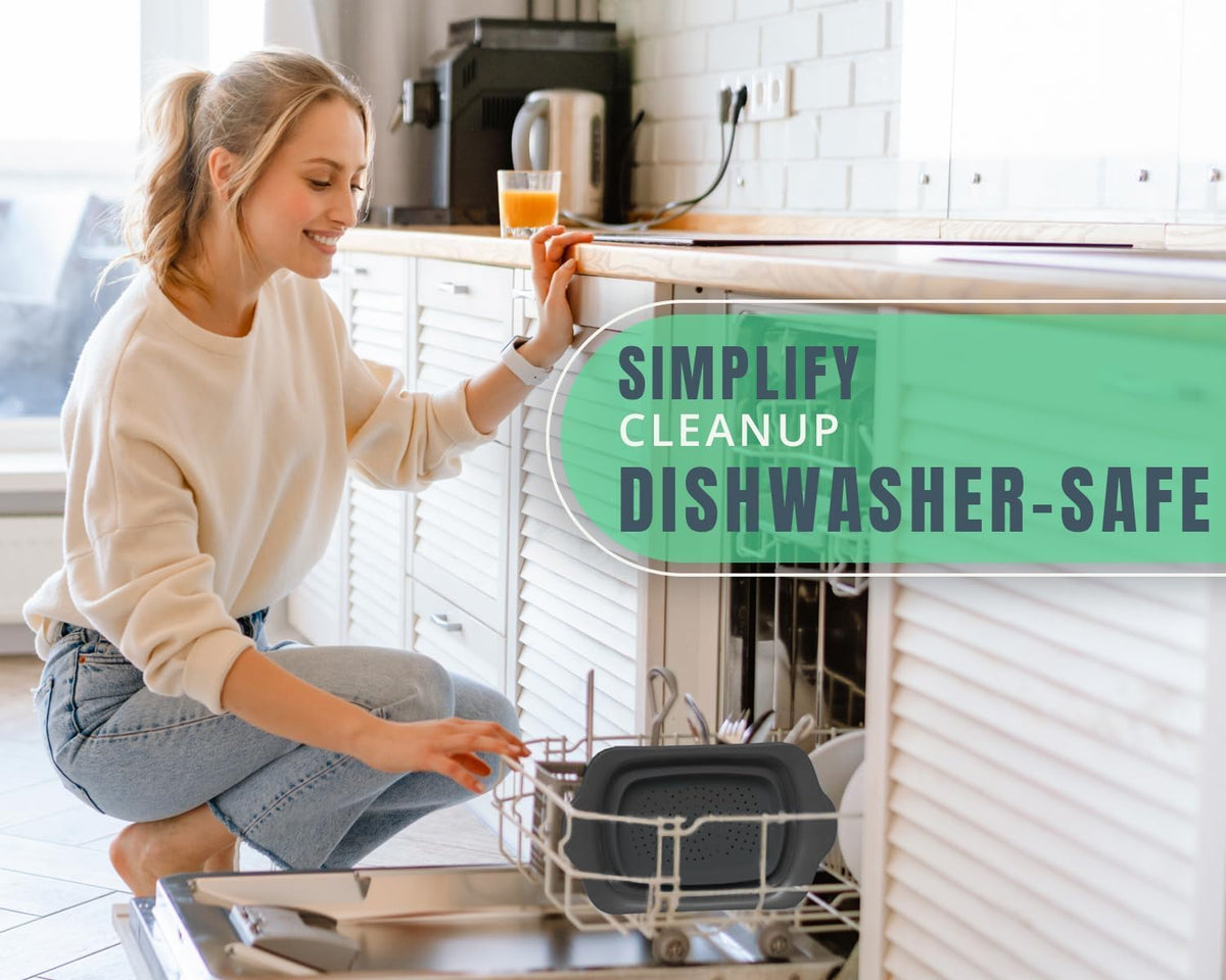 Sleek Black Over-The-Sink (OTS) Colander with Convenient Handles - Space-Saving Kitchen Strainer for Pasta, Vegetables, and Fruits - Elevate Your Kitchen Organization