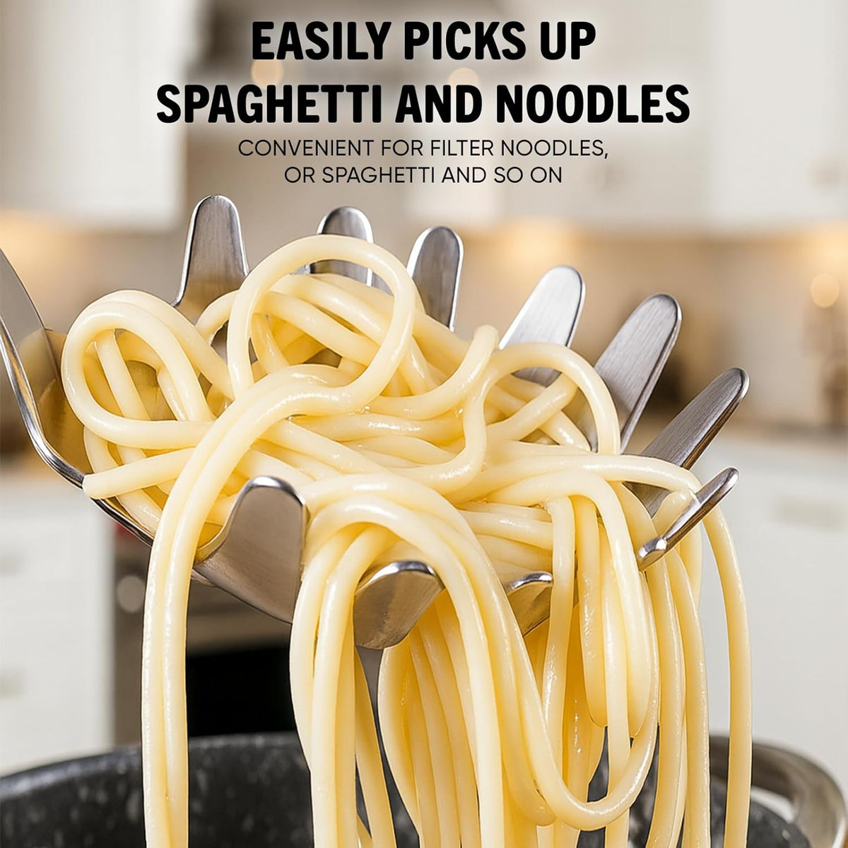 Newness 304 Stainless Steel Spaghetti Server and Spaghetti Tong, [Rustproof, Integral Forming, Durable] Pasta Spoon with Teeth with Vacuum Ergonomic Handle, Comfortable Grip Design Pasta Server