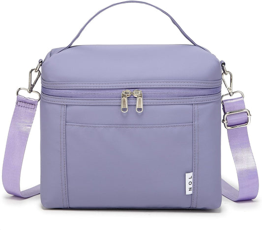 NOL Natural Organic Lifestyle Insulated Lunch Bags for Women Cooler Bag Lightweight Nylon Waterproof Lunch Box For Work (Light purple, Medium(normal))
