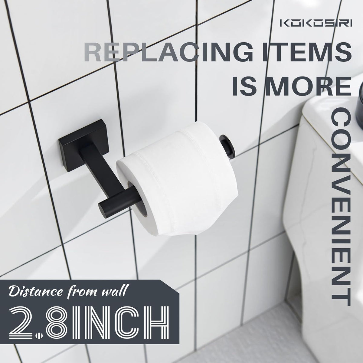 KOKOSIRI Toilet Paper Holder for Bathroom Toilet Roll Holder Hold Mega Rolls Wall Mounted, Matte Black Stainless Steel 2 Pack, B2008BK-P2