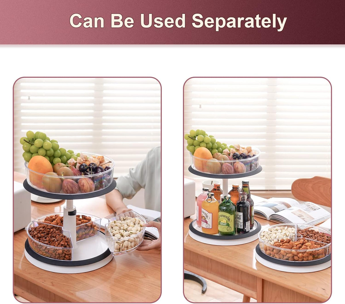 2 Tier Lazy Susan Organizer Clear Turntable for Cabinet Bathroom Countertop and Pantry with Large Spice Rack (11 Inch, White)