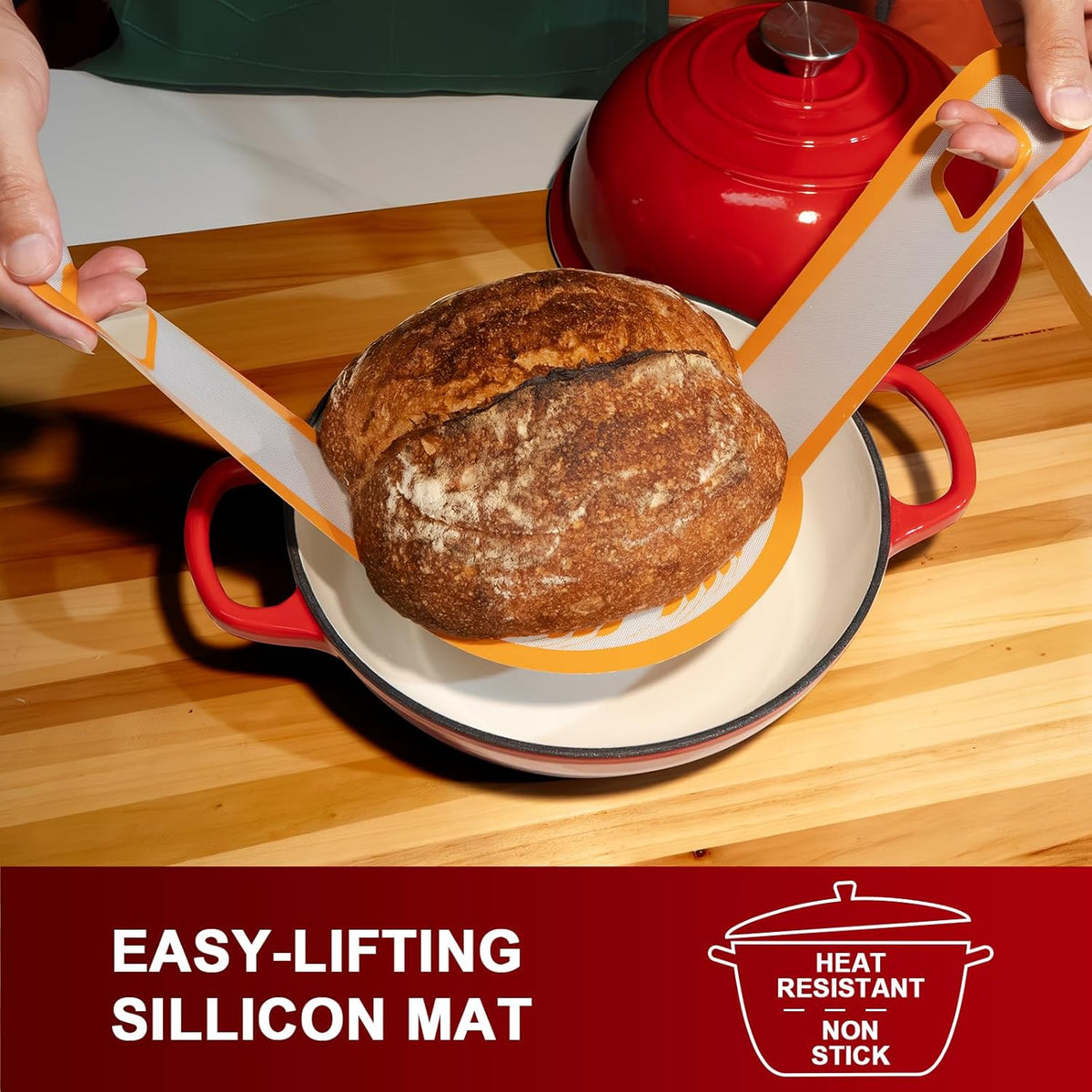 AHJ 6QT Dutch Oven For Bread Baking, Enameled Cast Iron Dutch Oven Pot with Lid, Multi-Functional Bread pan, Sourdough Baking Supplies with Proofing Basket, Cast Iron Bread Oven, Silicone Sling & Gloves.