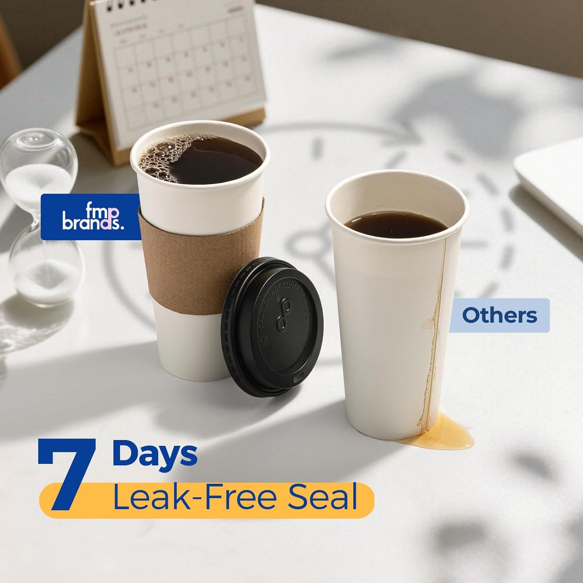 Fit Meal Prep 100 Pack 20 oz Disposable Coffee Cups with Lids, Sleeves, Leak-Proof To Go Coffee Cups with Lids, Durable Paper Cups for Hot Beverage, Home, Office, Party