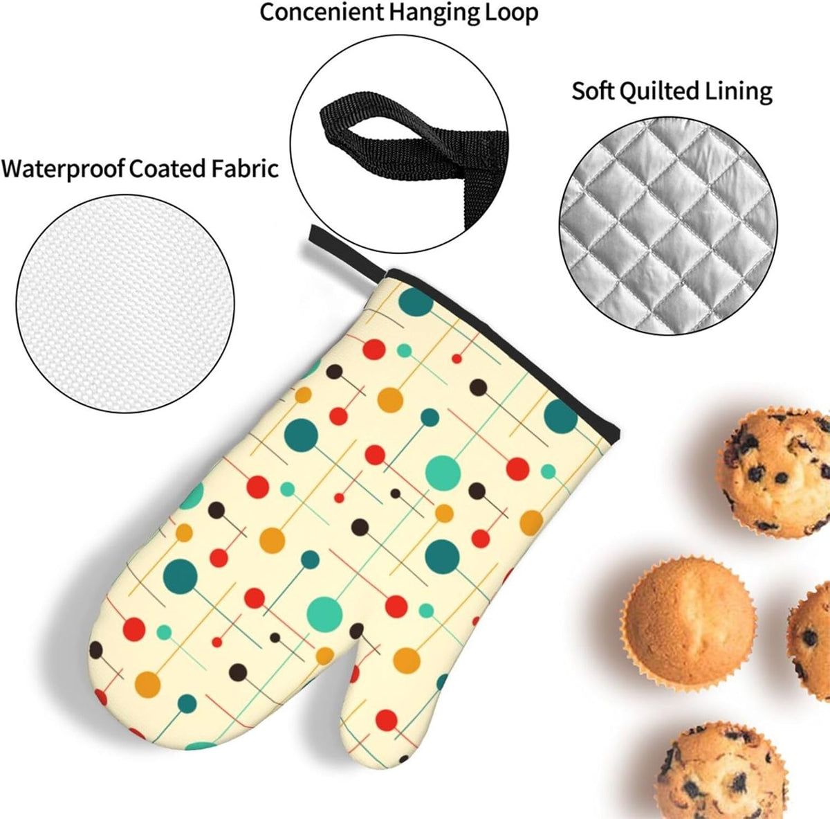 Mid Century Modern Atomic Retro Oven Mitts and Pot Holders Sets of 3 Heat Resistant Yellow Hot Pads Oven Gloves for Kitchen Cooking BBQ Baking