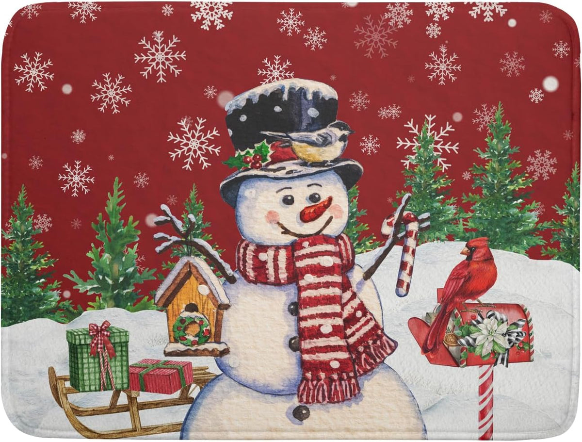 Winter Snowman Dish Drying Mat Red Bird Microfiber Dish Pad 18x24 Inch Absorbent Fast Dry Dishes Draining Mats Holiday Kitchen Accessories