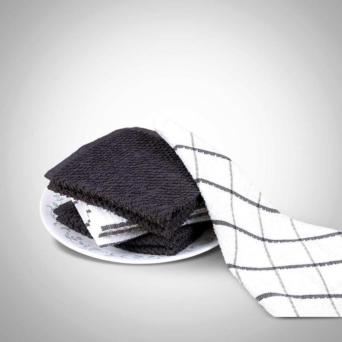 AMOUR INFINI Cotton Kitchen Dish Cloths Set of 8 – Highly Absorbent, Super Soft Premium Terry Cleaning Cloth (12"x12" Inch) Premium Dishcloths for Washing Dishes (Dark Grey)