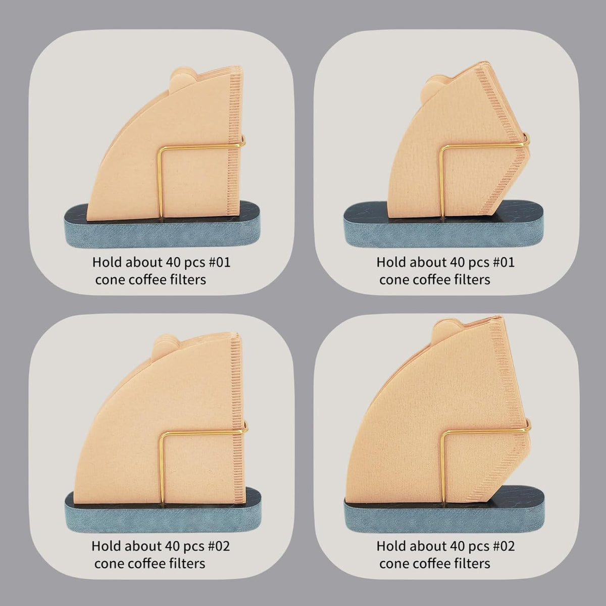 Cone Coffee Filter Holder for Counter, Coffee Filter Storage Container for Cone Paper Filters Size #01 ＆ #02, Marble Base with Non-Slip Pad (Black)