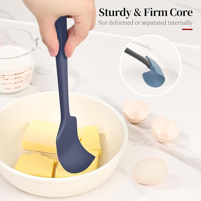 600ºF Heat Resistant Spatulas, High Heat Food Safe Semless Kitchen Silicone Scraper Set for Cooking Baking Mixing Scraping Stirring Nonstick Cookware Pan Bowl (4Pcs,Midniaht Blue)