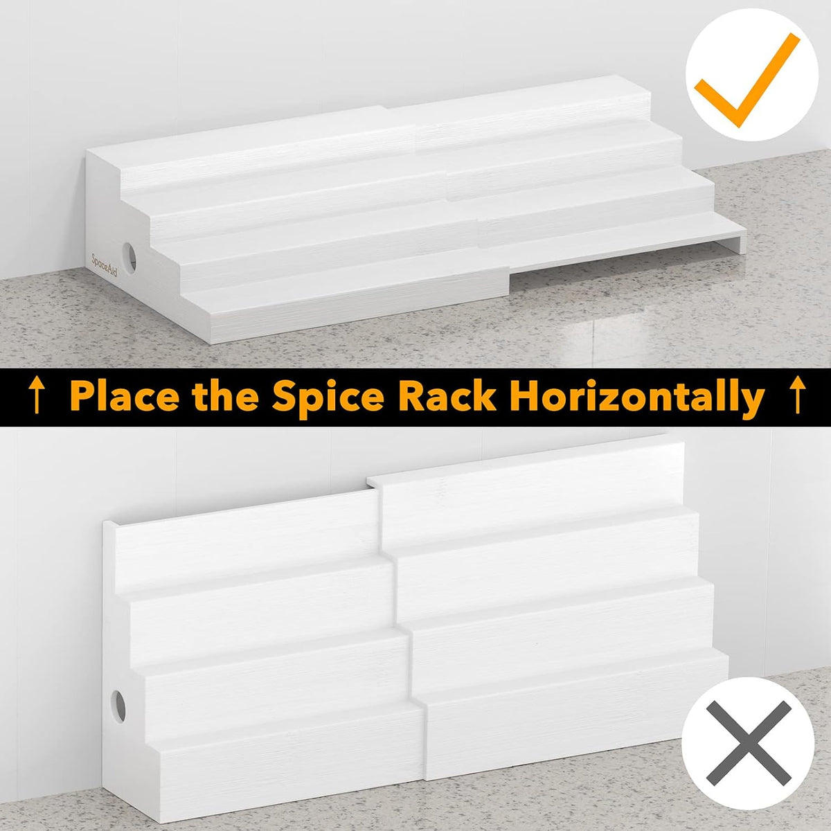 SpaceAid Bamboo Spice Rack Organizer for Cabinet, Kitchen Pantry Spices Storage Rack for Cabinets Organization, Home Seasoning Tiered Can Goods Racks Wood Shelf Organizers (4 Tier, White)