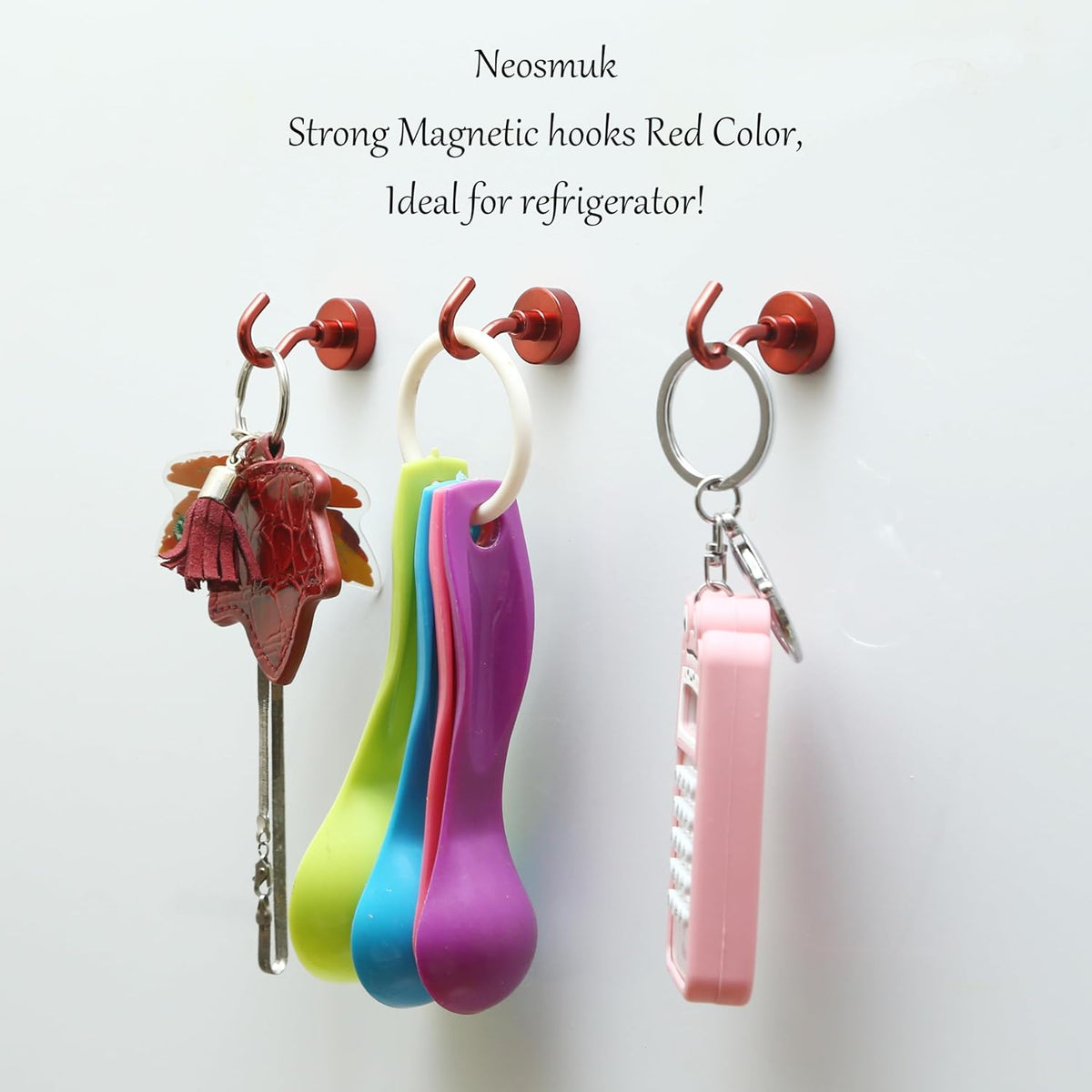 Neosmuk Magnetic Hooks,30lb+ Heavy Duty Earth Magnets with Hook for Refrigerator, Extra Strong Cruise Hook for Hanging, Magnetic Hanger for Cabins, Grill (Red, 10 Pack