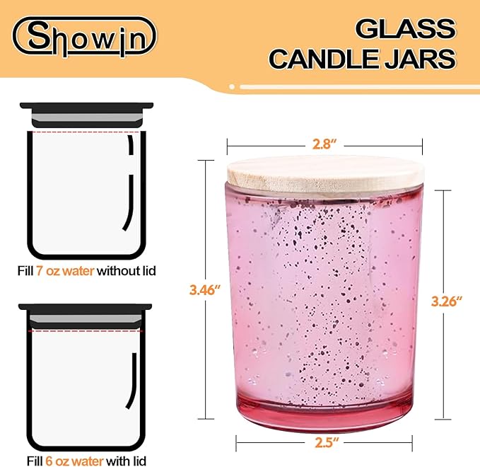 Thick Candle Jars for Making Candles 12 Pcs, 7 OZ Empty Jars with Wood Lids for Candle Making, Sample Container, Rose Pink