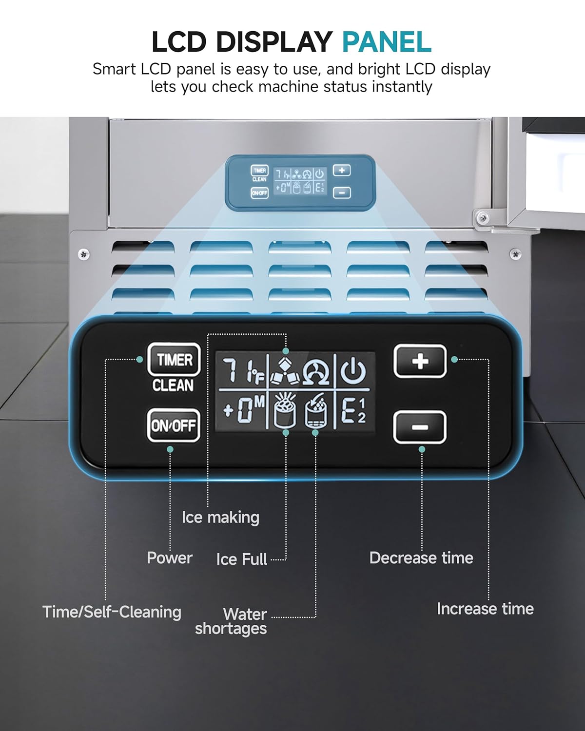EUHOMY Commercial Under Counter Nugget Ice Maker Machine, 70Lbs/Day, Bulit-in Freestanding Ice Maker with Double Ice Baskets, Self-Cleaning & 24H Timer Ice Machine, for Commercial & Home Use(Silver)