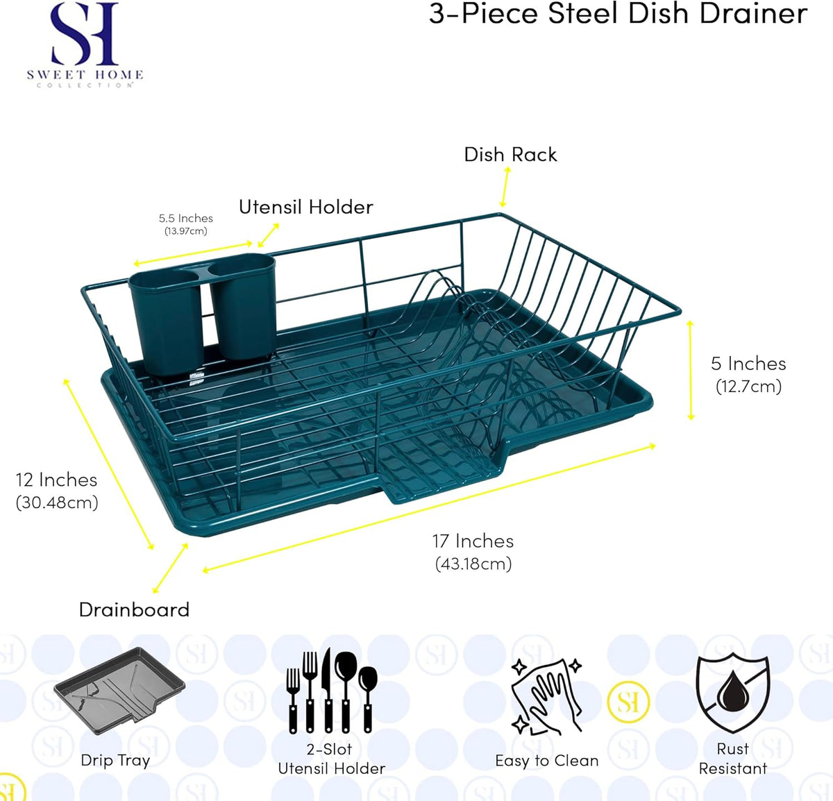 Space-Saving 3-Piece Dish Drainer Rack Set ✅ Efficient Kitchen Organizer for Quick Drying and Storage ✅ Includes Cutlery Holder and Drainboard ✅ Maximize Countertop Space, Blue/Green Teal