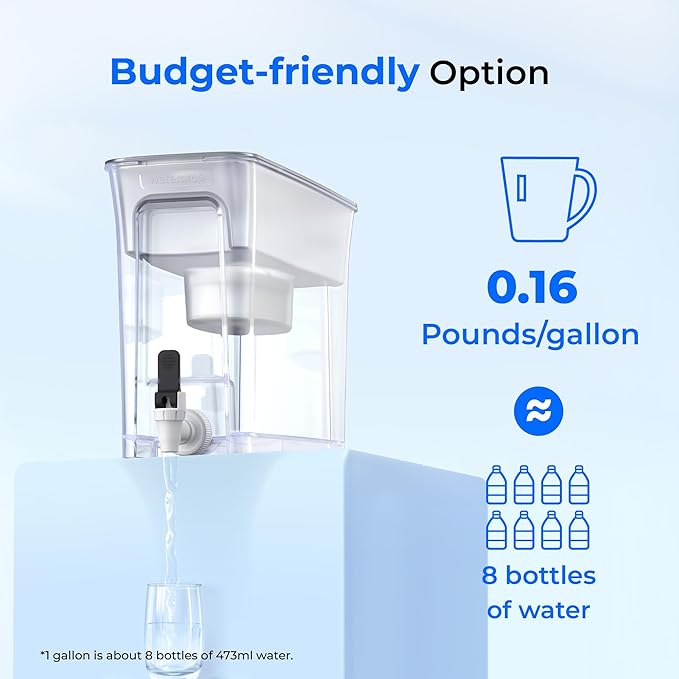 Waterdrop 35-Cup Slim Water Filter Dispenser, Large Capacity, 200-Gallon Long-Life, Faster Filtration, Reduces Chlorine, PFOA/PFOS and More, BPA Free, White (with 1 Filter)