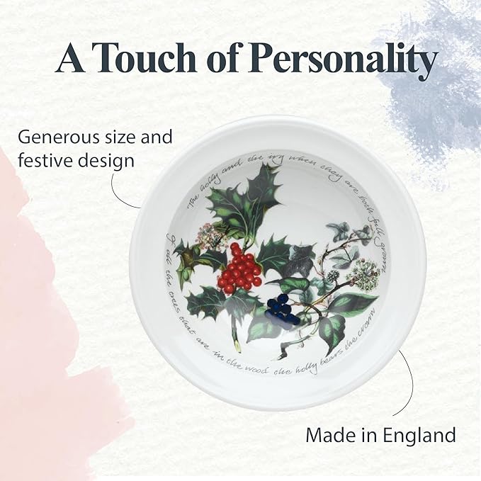 Portmeirion Holly and Ivy 7.25" Bread & Butter Plate (Set of 6) - Earthenware Plates, Holly Motif - Festive Holiday Tableware, Serving Tea, Snacks, Desserts - Microwave, Oven, Freezer, Dishwasher Safe